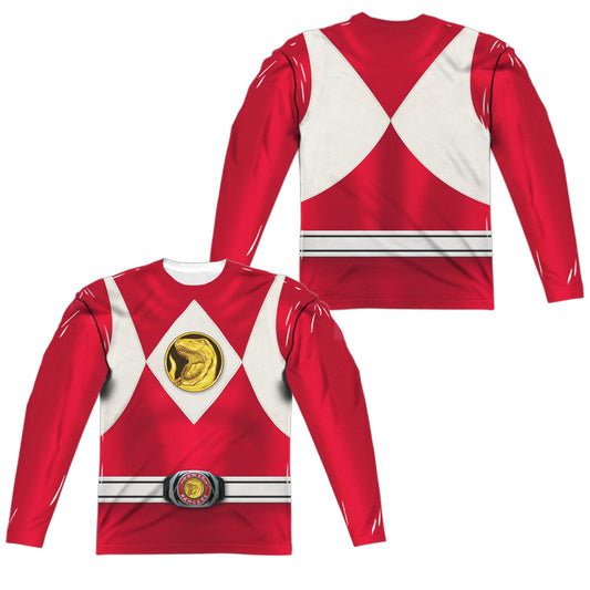 Power Rangers Red Ranger Long Sleeve Double-Sided Sublimated Costume Adult T Shirt