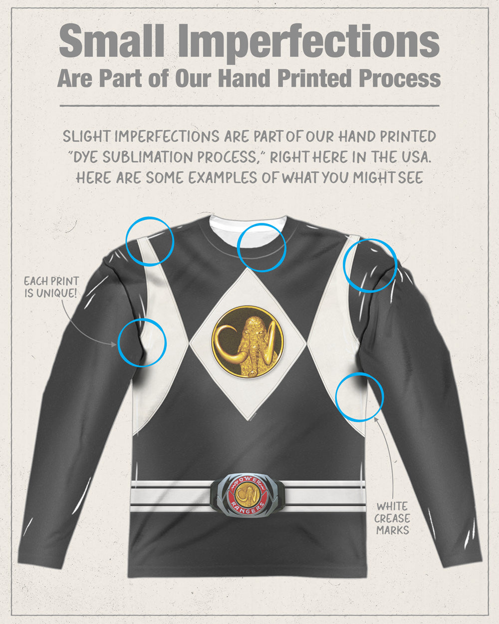 Power Rangers Black Ranger Long Sleeve Double-Sided Sublimated Costume Adult T Shirt