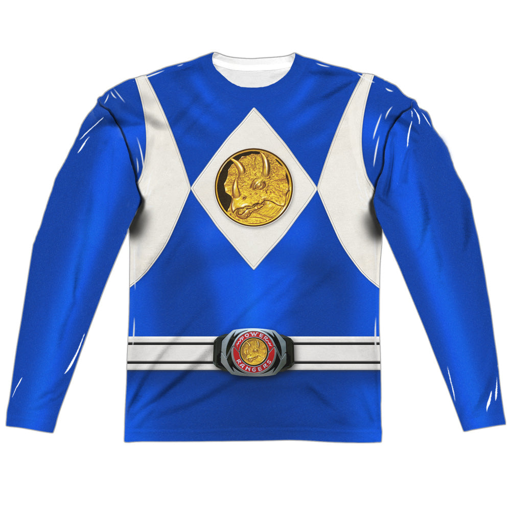 Power Rangers Blue Ranger Long Sleeve Double-Sided Sublimated Costume Adult T Shirt