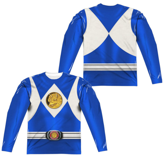 Power Rangers Blue Ranger Long Sleeve Double-Sided Sublimated Costume Adult T Shirt