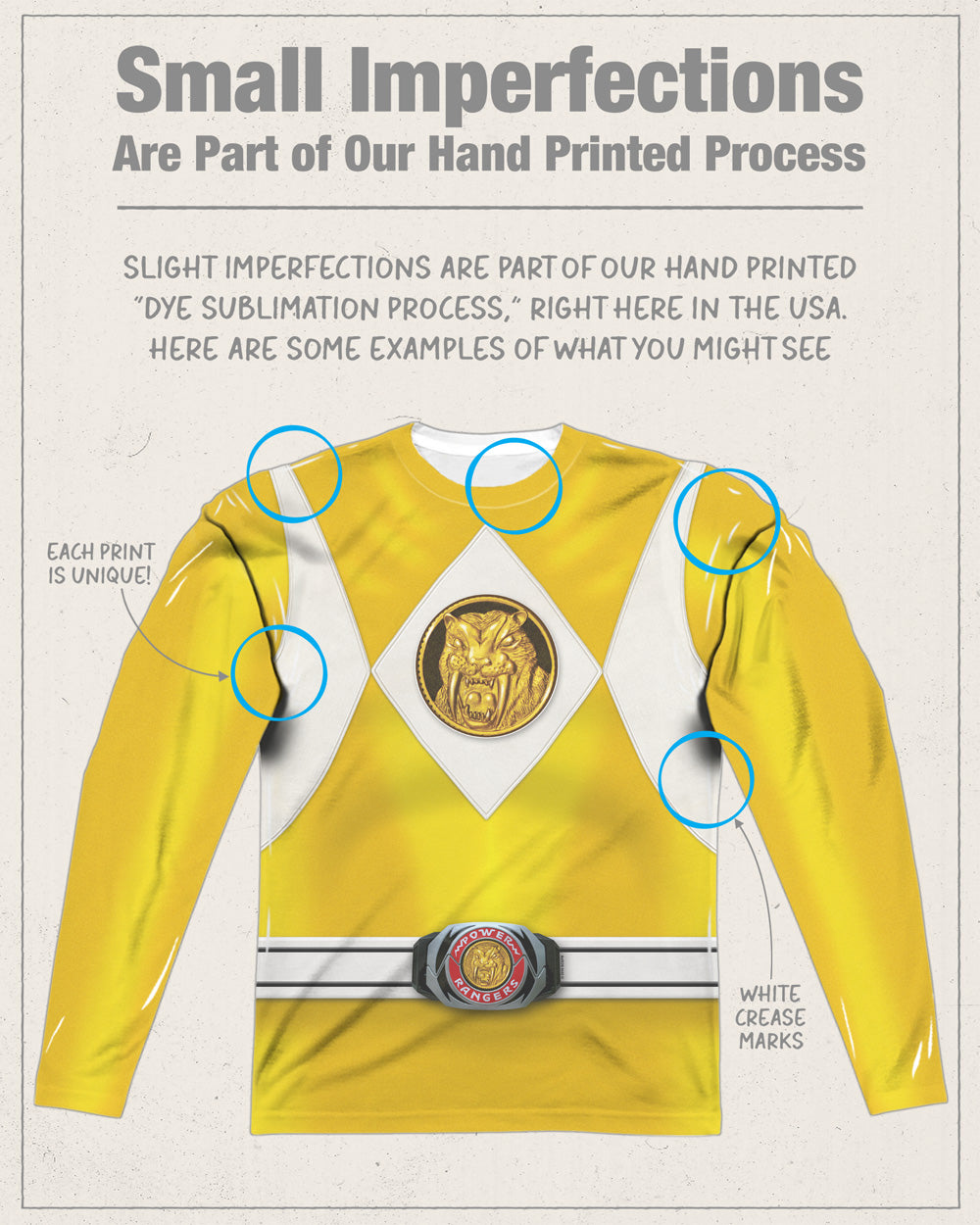 Power Rangers Yellow Ranger Long Sleeve Double-Sided Sublimated Costume Adult T Shirt