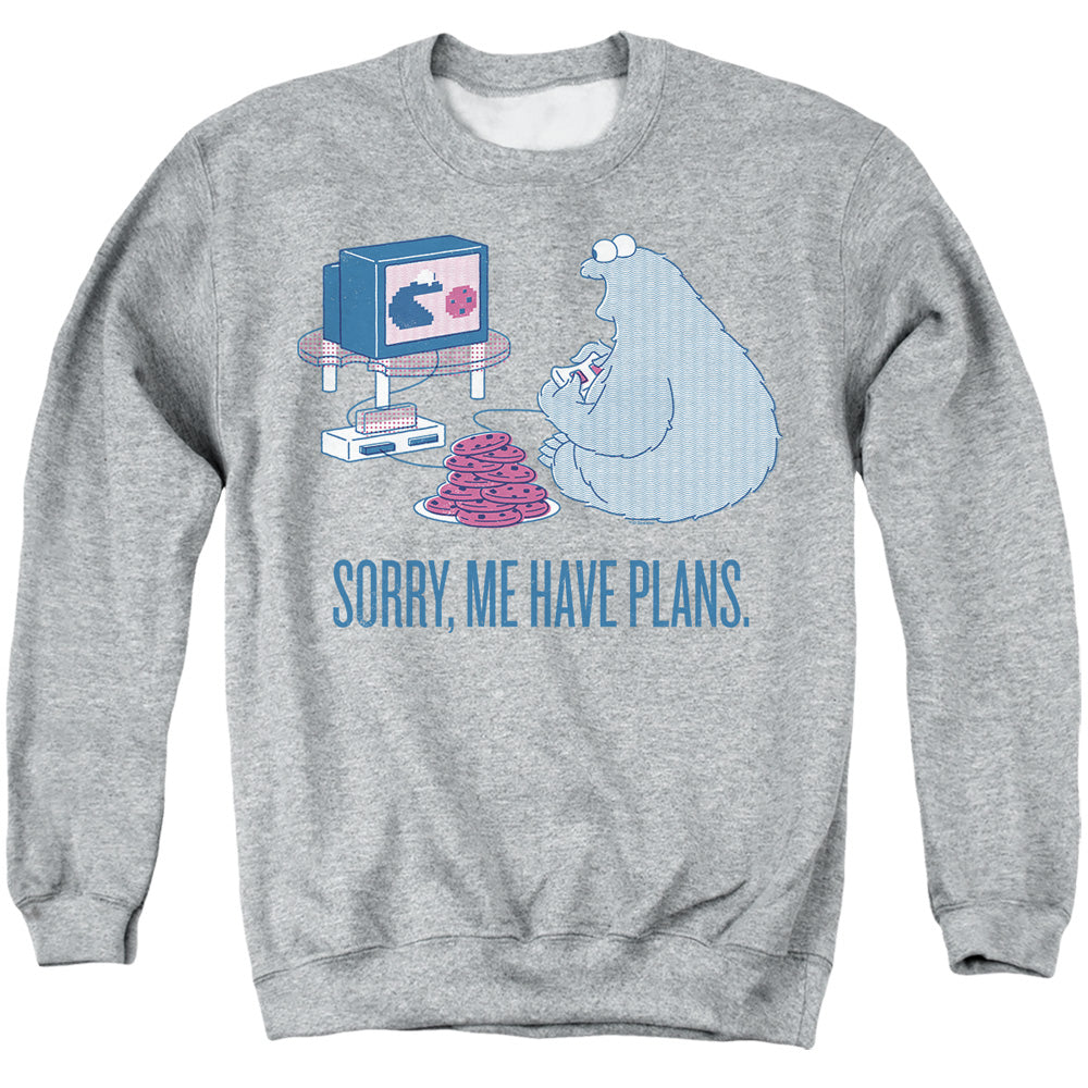 Sesame Street Cookie Monster Sorry Me Have Plans Adult Crewneck Sweatshirt Grey