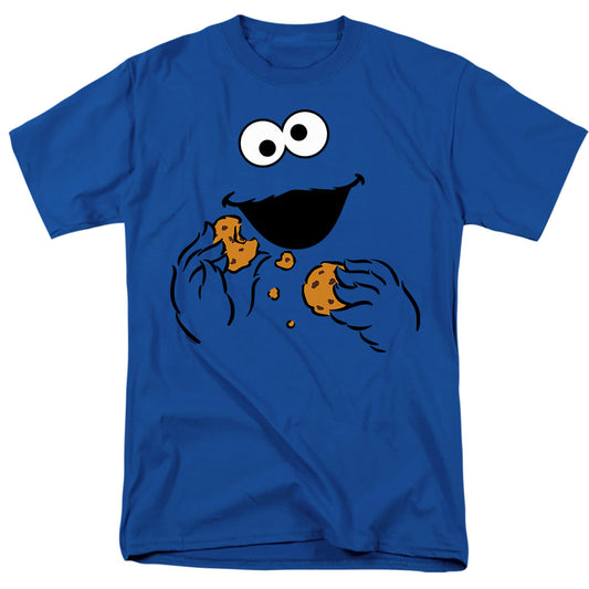 Sesame Street Cookie Monster Om Nom Face Adult Unisex T Shirt Royal