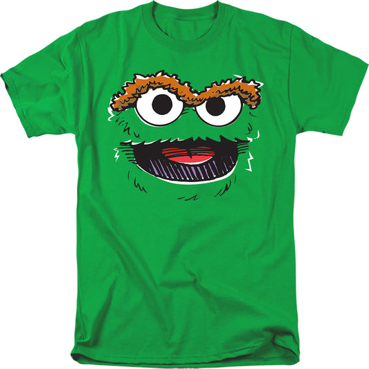 Sesame Street Oscar The Grouch Retro Sketch Face Adult Unisex T Shirt Kelly Green