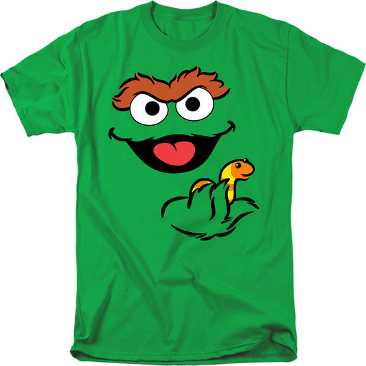 Sesame Street Oscar The Grouch Holding Slimey Adult Unisex T Shirt Kelly Green