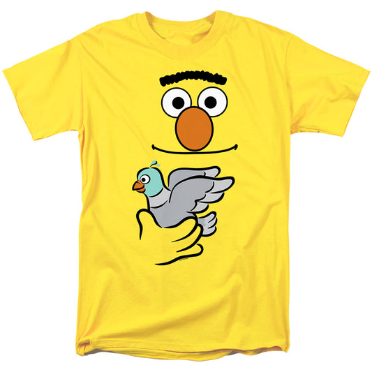 Sesame Street Bert Holding Pigeon Adult Unisex T Shirt Yellow