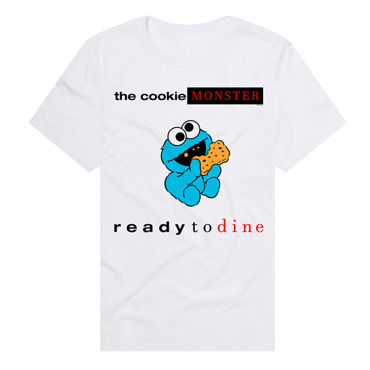 Cookie Monster Ready to Dine Sesame Street Adult Unisex T Shirt White