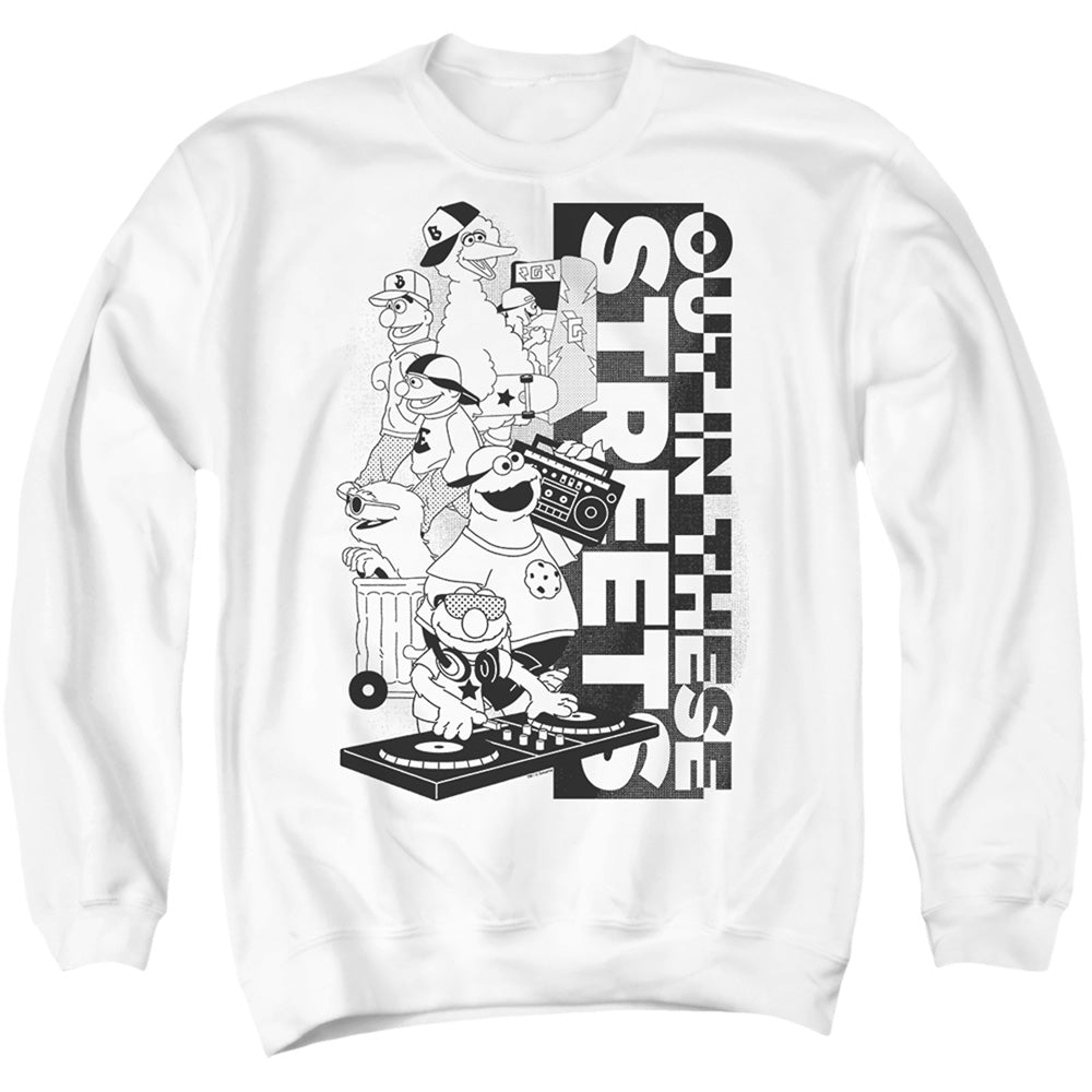 Sesame Street Out In These Streets Adult Crewneck Sweatshirt White