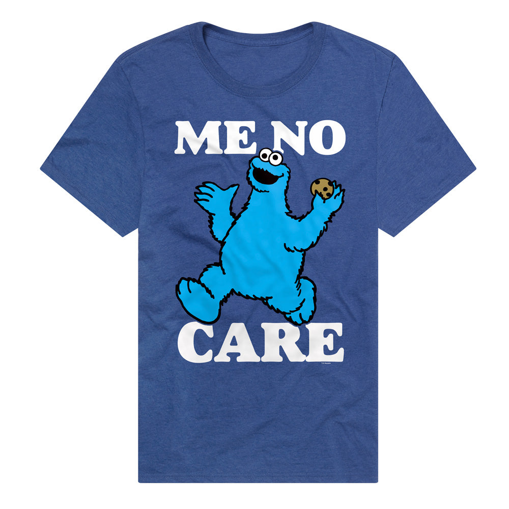 Sesame Street Cookie Monster Me No Care Adult Unisex T Shirt Blue