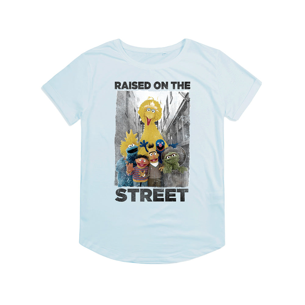 Sesame Street Raised On The Street Vintage Women's Cropped T Shirt Sky Blue