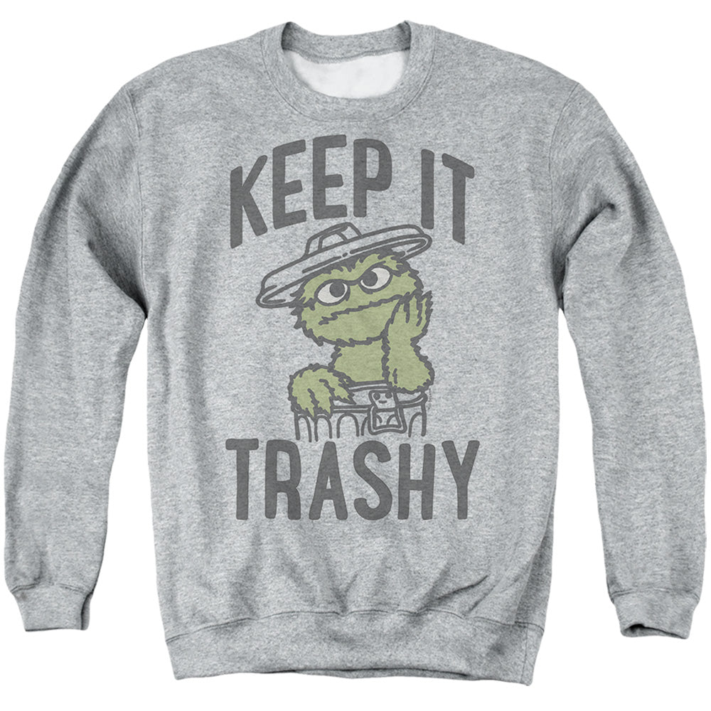 Sesame Street Oscar Keep It Trashy Adult Crewneck Sweatshirt Athletic Heather