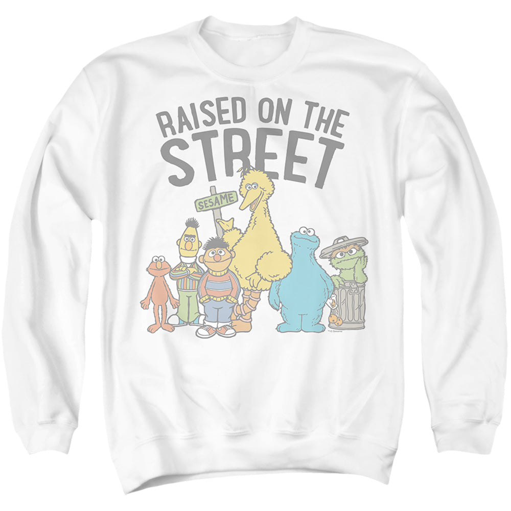 Sesame Street Raised on The Street Adult Crewneck Sweatshirt White