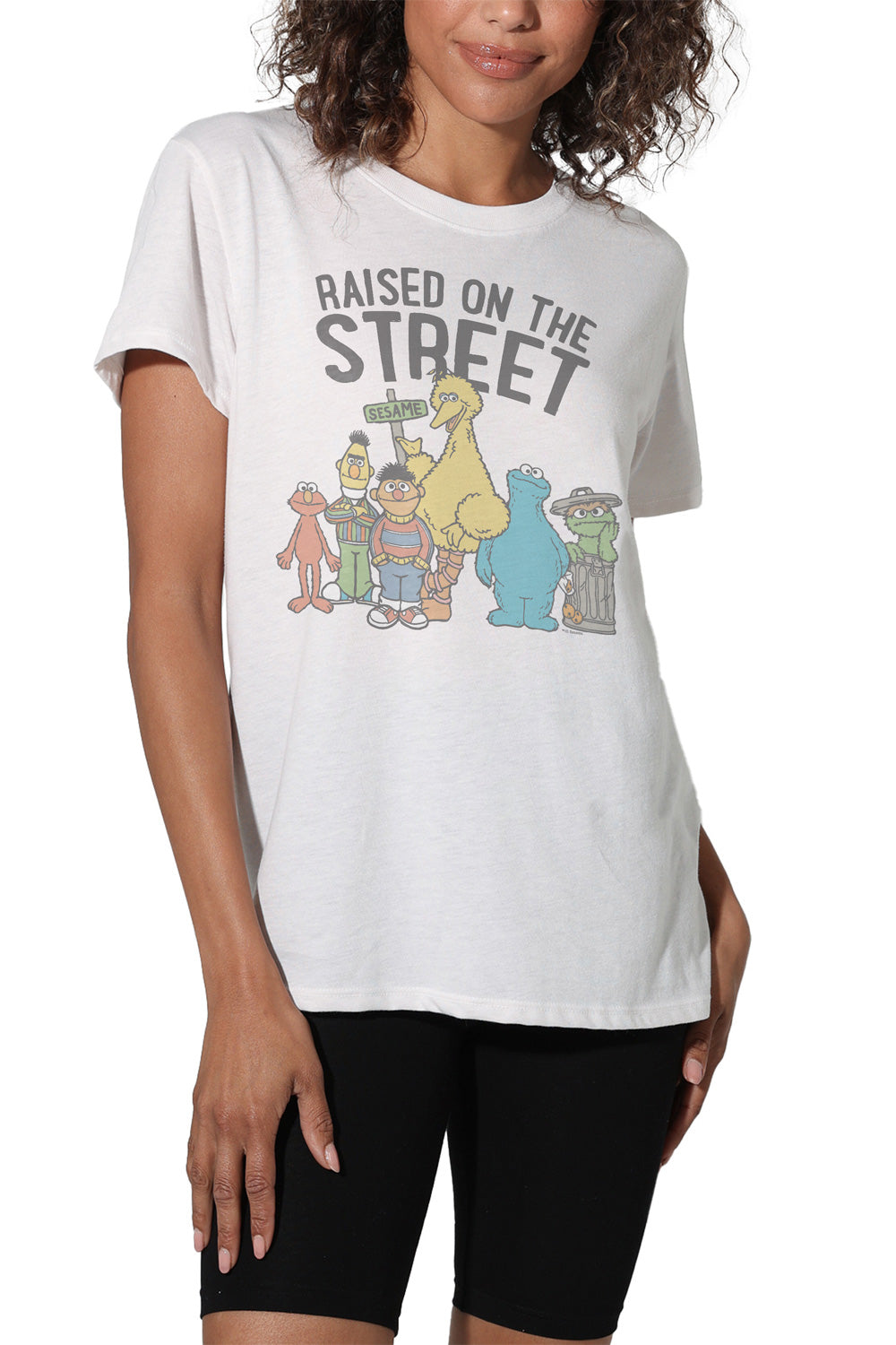 Sesame Street Raised On The Street Women's Loose T Shirt White