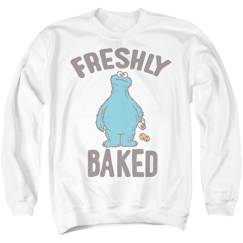 Sesame Street Cookie Monster Freshly Baked Adult Crewneck Sweatshirt White