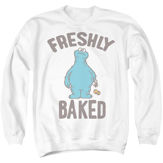 Sesame Street Cookie Monster Freshly Baked Adult Crewneck Sweatshirt White