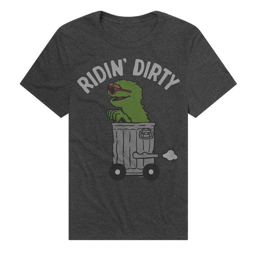 Sesame Street Oscar The Grouch Ridin' Dirty T Shirt and Crewneck Charcoal