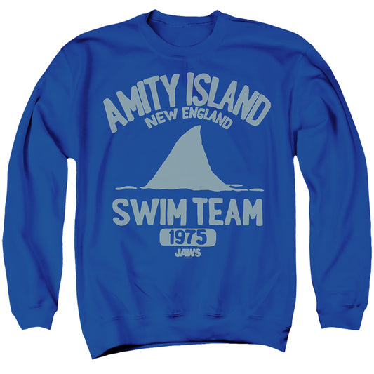 Jaws Swim Faster Adult Crewneck Sweatshirt Royal Blue