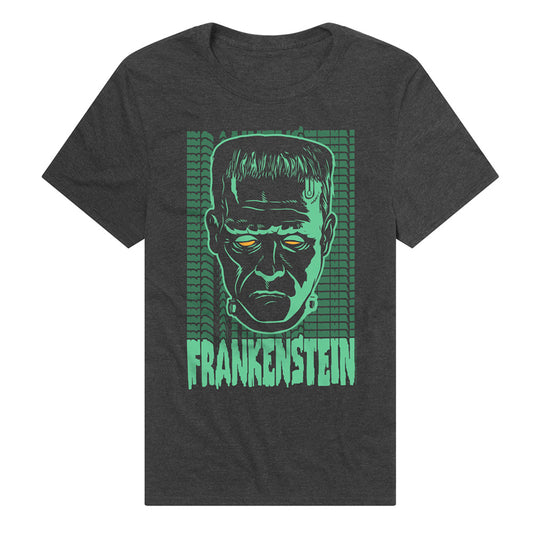 Universal Monsters Frankenstein Neon Adult Unisex T Shirt Charcoal