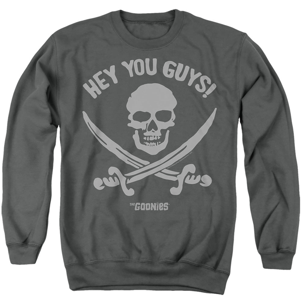 The Goonies Hey You Guys Skull and Cross Adult T Shirt Charcoal