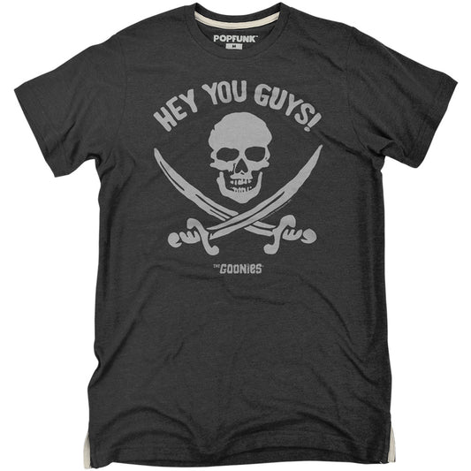 The Goonies Hey You Guys Skull and Cross Adult T Shirt Charcoal