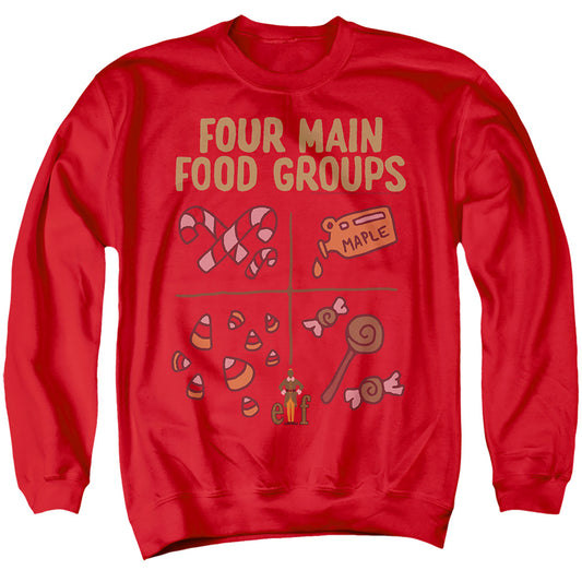 Four Main Food Groups Elf Adult Crewneck Sweatshirt Red