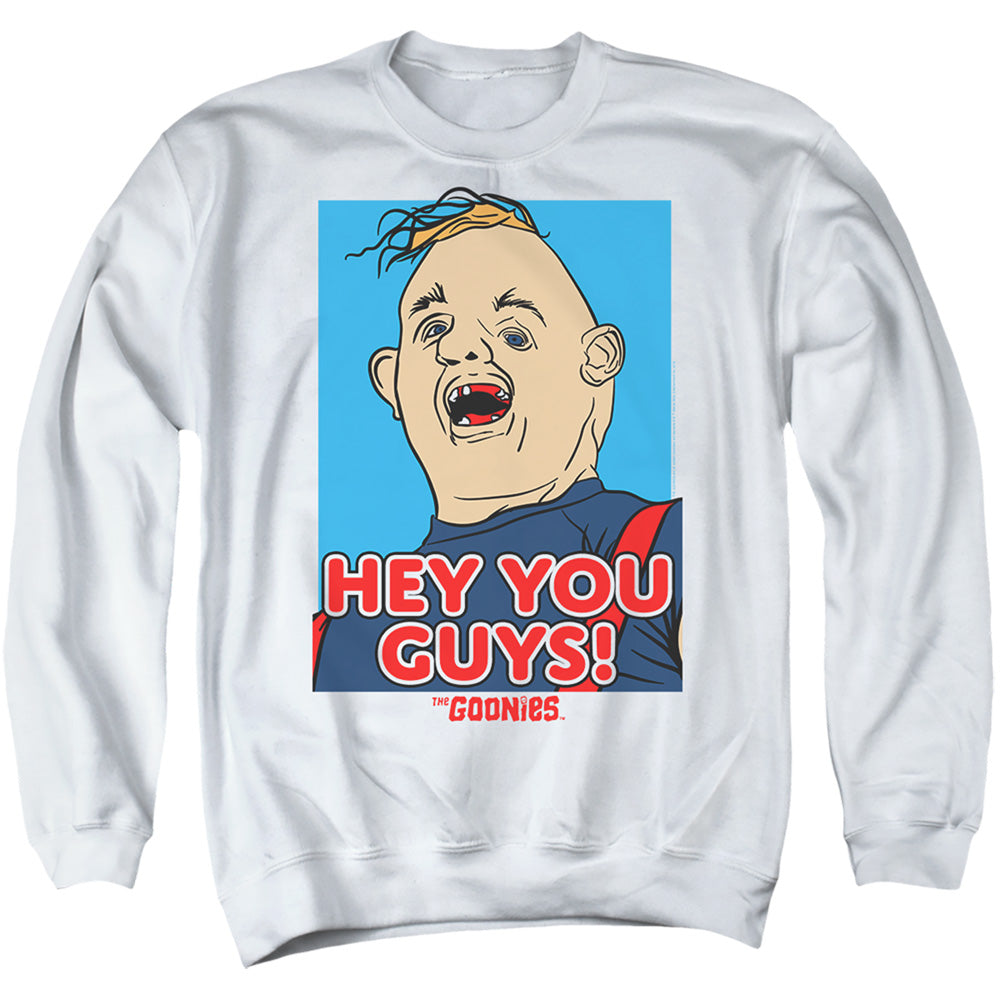 Goonies Sloth Hey You Guys Crewneck Sweatshirt White