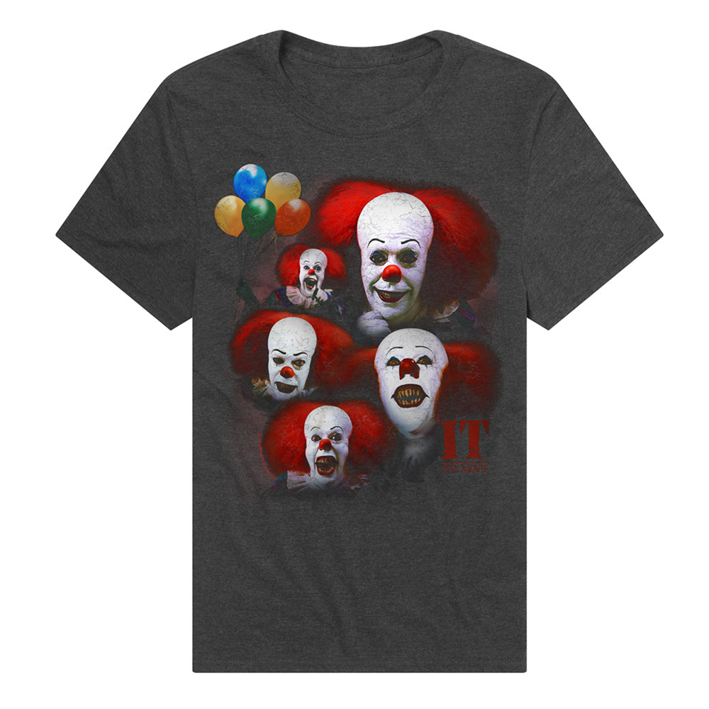 IT 1990 Many Faces Of Pennywise Adult Unisex T Shirt Charcoal