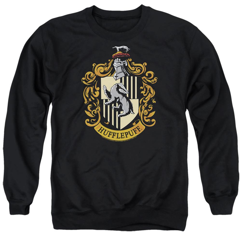 Harry Potter Vintage House Crests Hufflepuff Adult Crewneck Sweatshirts Black